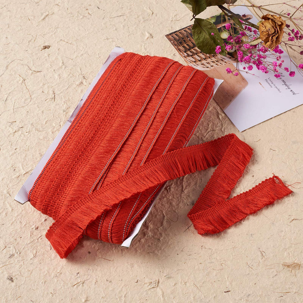 Fringe Trim Tassel 1 Inch Polyester Fibre Lace Ribbon Trim for Sewing Clotheing Home Decors, Dark Red - 27 Yards