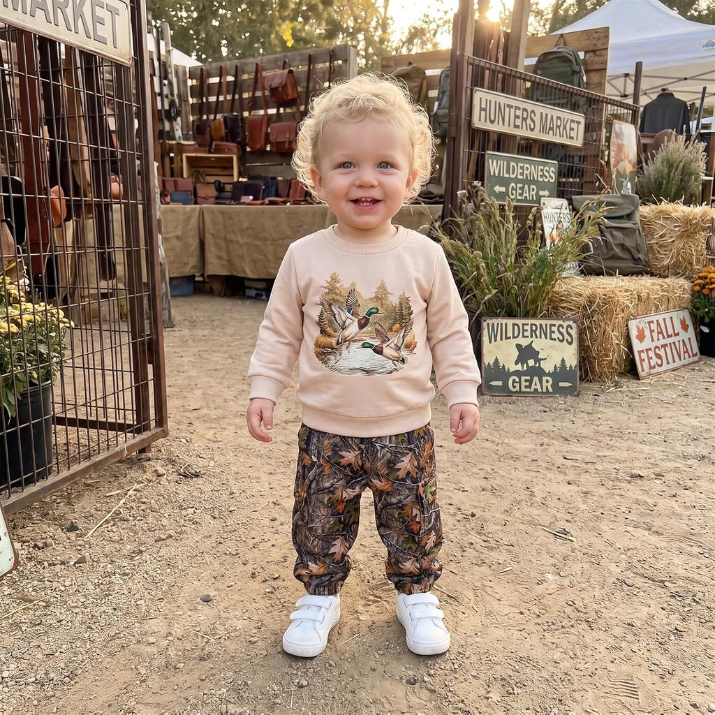 Toddler Baby Boy Outfit Hunting Sweatshirt and Pants Set