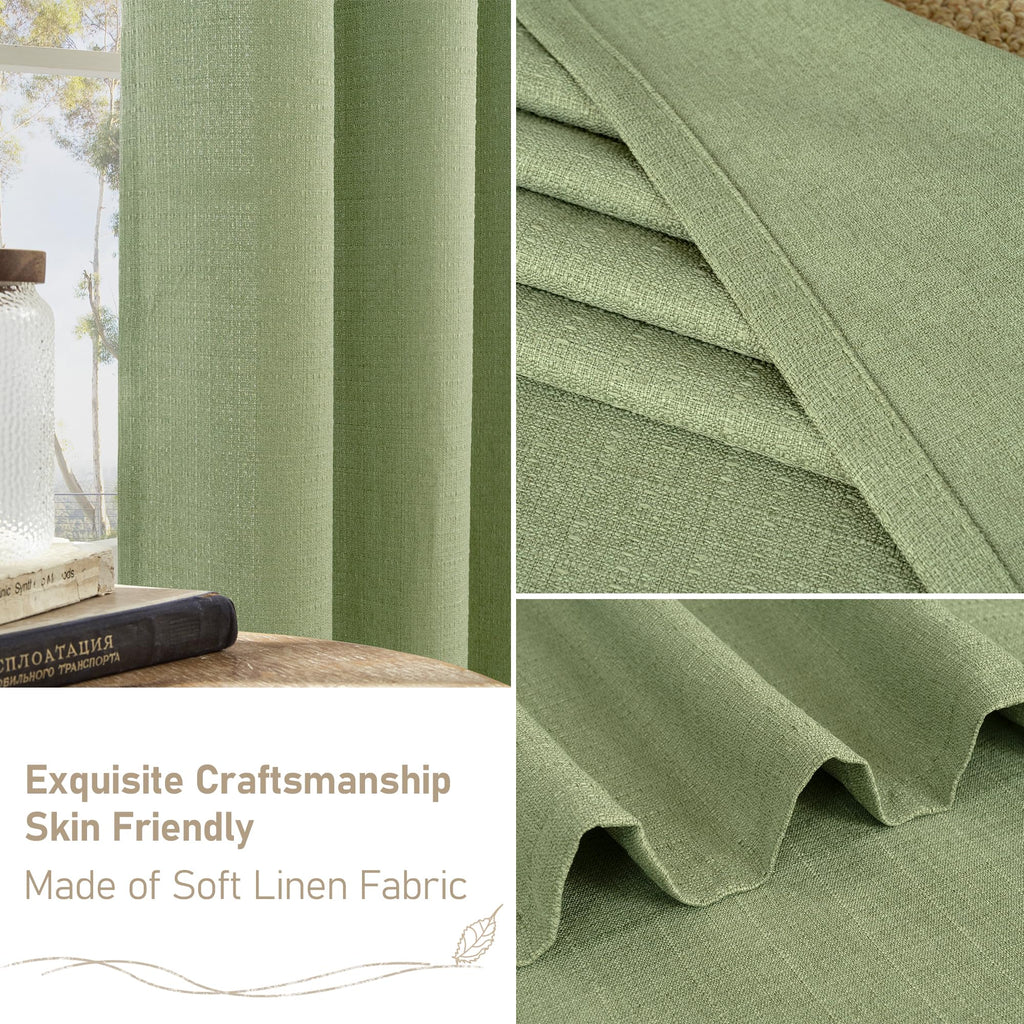 Extra Wide Sage Green Linen Bedroom Curtains 84 Inches Long