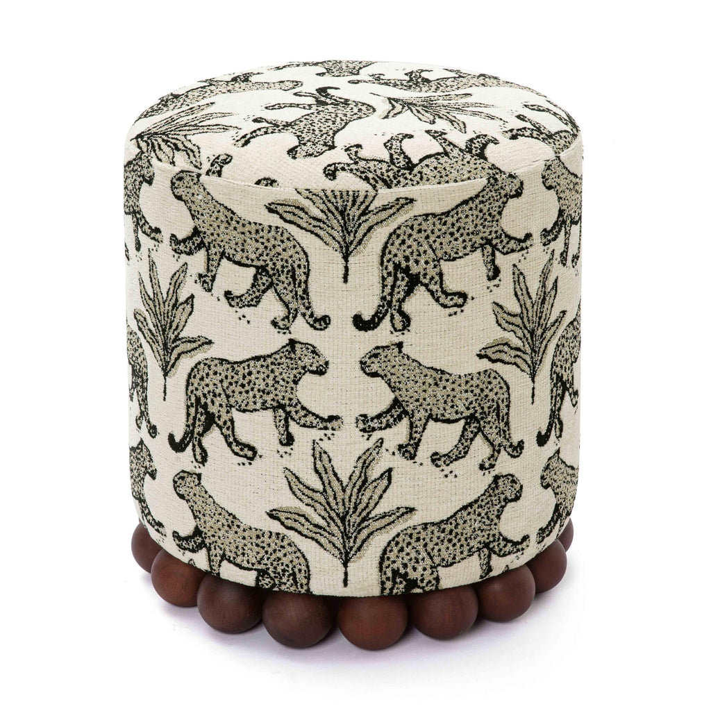 Dex Small Round Ottoman Footstool, Leopard Jacquard, Taupe