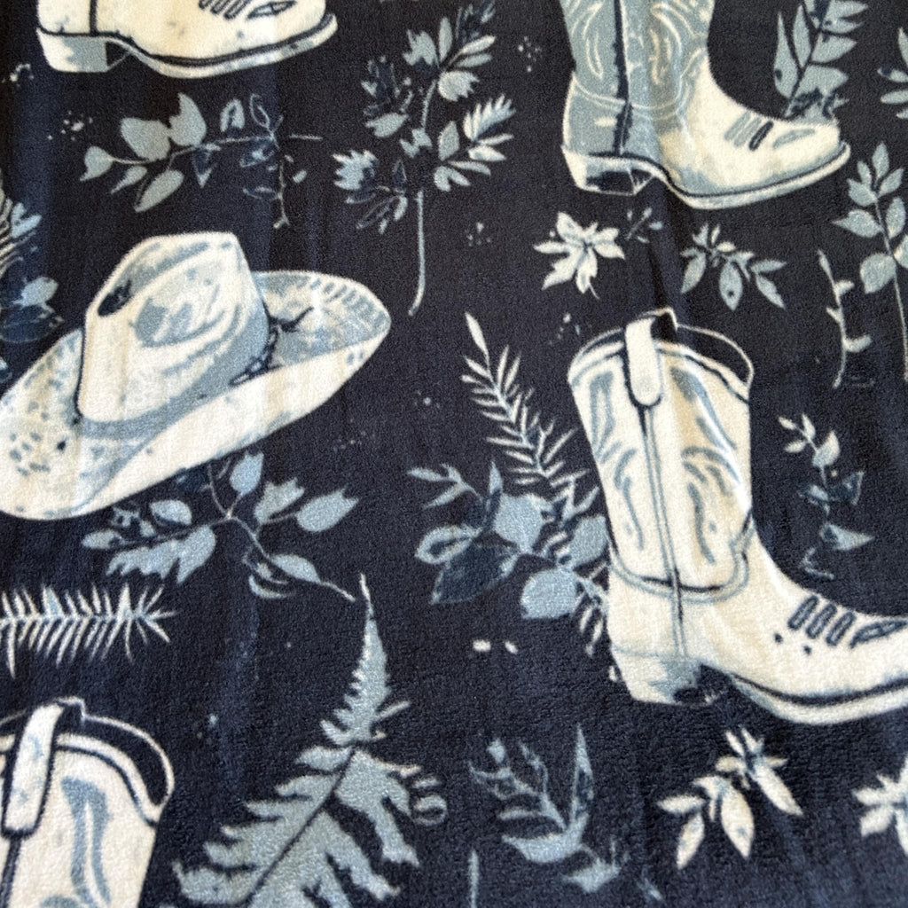 Country Cowboy Boots and Hats Anti-Pill Premium Fleece Fabric By The Yard