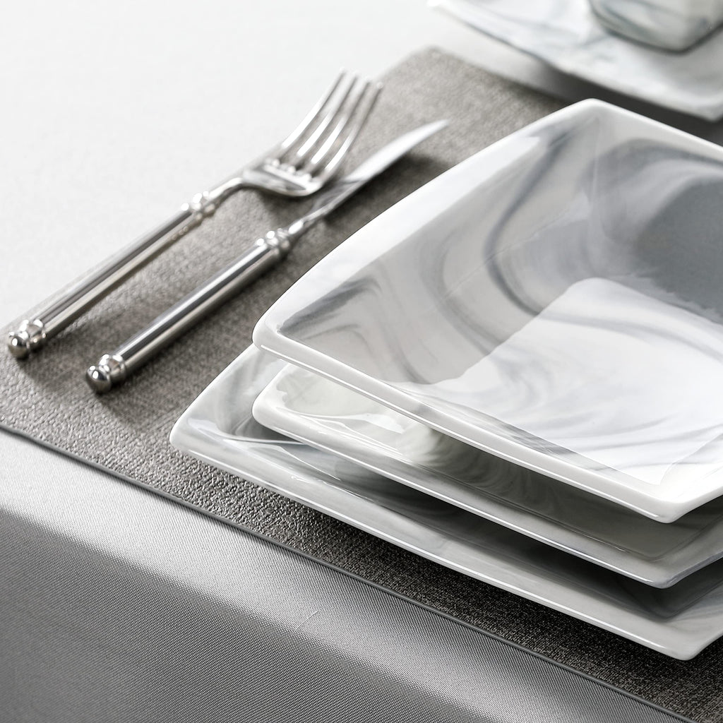 Dinnerware Sets, 30 Piece Porcelain Plates and Bowls Sets for 6, Square Dish Set with Dinner Plates Set, Cup and