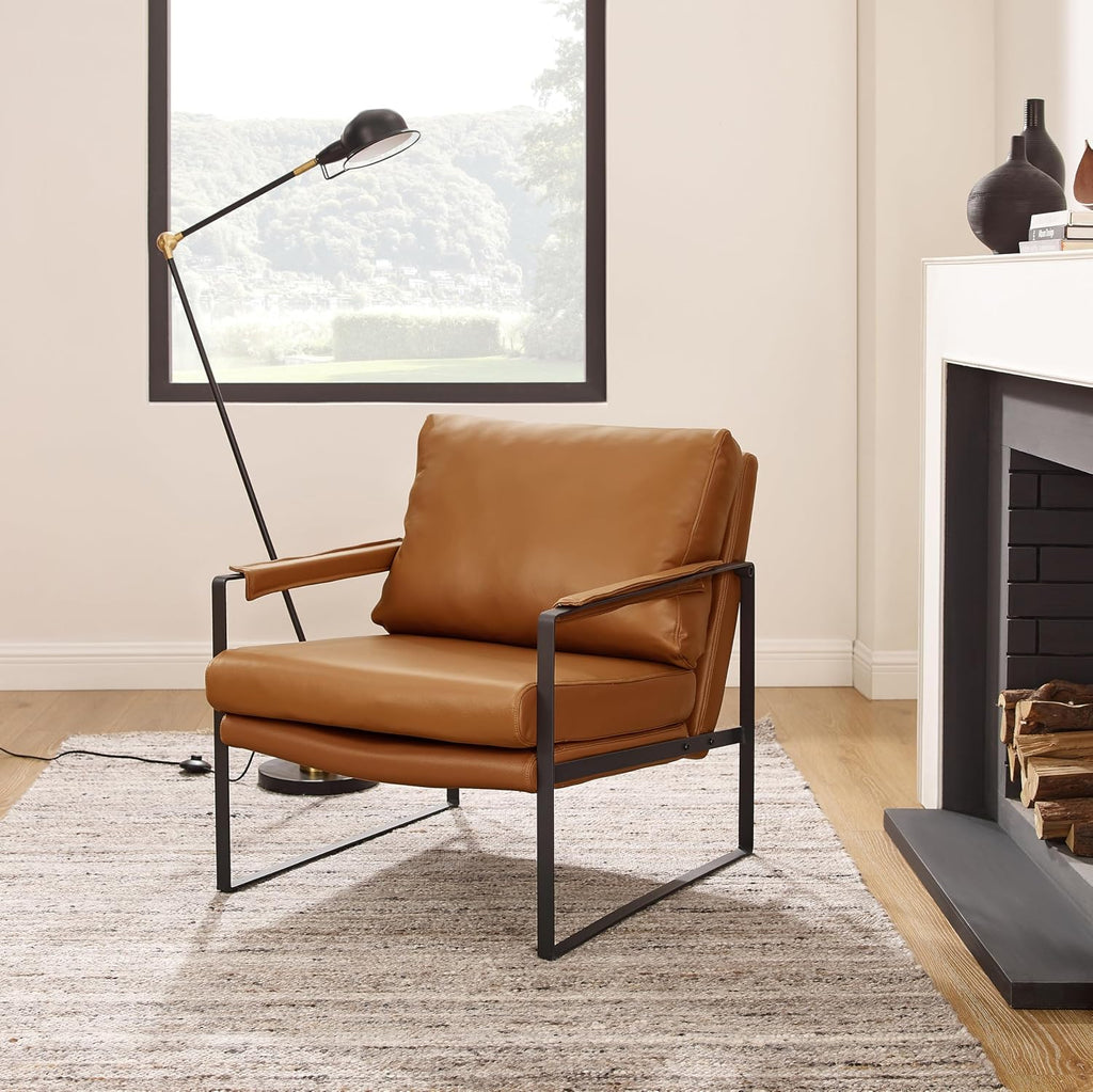 Mid Century Modern Accent Leather Armchair Lounge Chair Brown - Set of 2