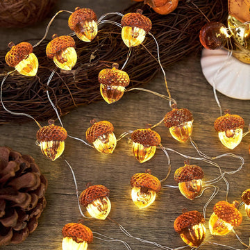 3D Twinkle Acorn Fall Decorations Harvest String Lights, Full Size Autumn Acorn 10 feet 30 LEDs USB Operated - Set of 10