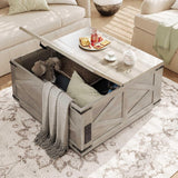 Farmhouse Lift Top Coffee Table, Square Wood Center Table with LED Lighting, USB-C Charging Station