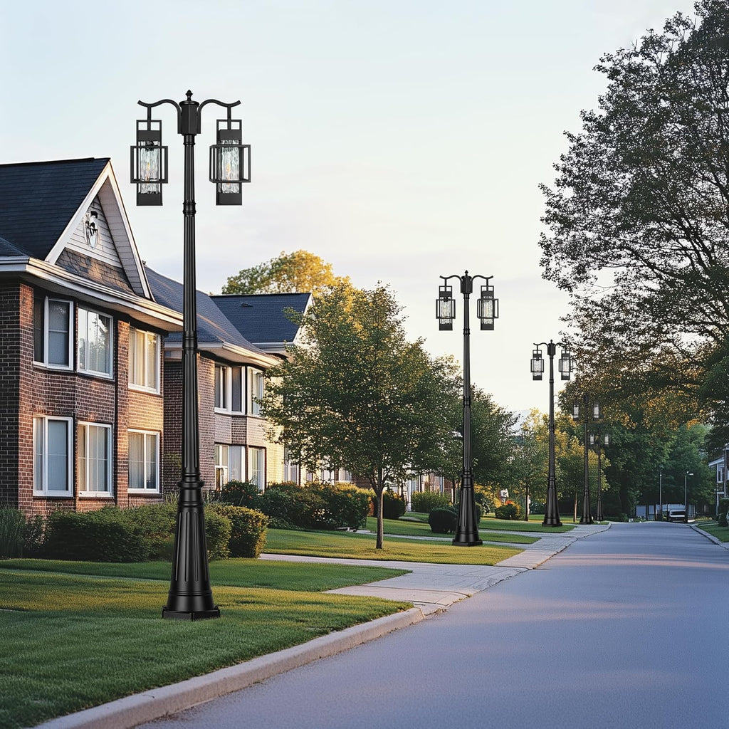 Modern Outdoor Lamp Post Light 2-Head, Hardwired Street Light Post for Outside Metal Pole Light Outdoor Lighting with