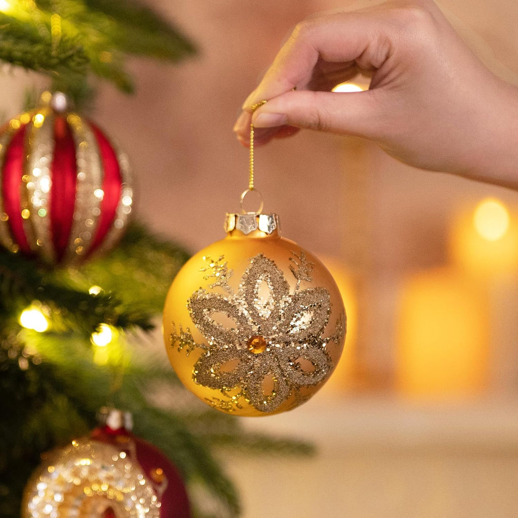 Glass Christmas Ornaments Set, 10ct Red and Gold Mercury Blown Glass Christmas Tree Ball,Christmas Nativity Figurines