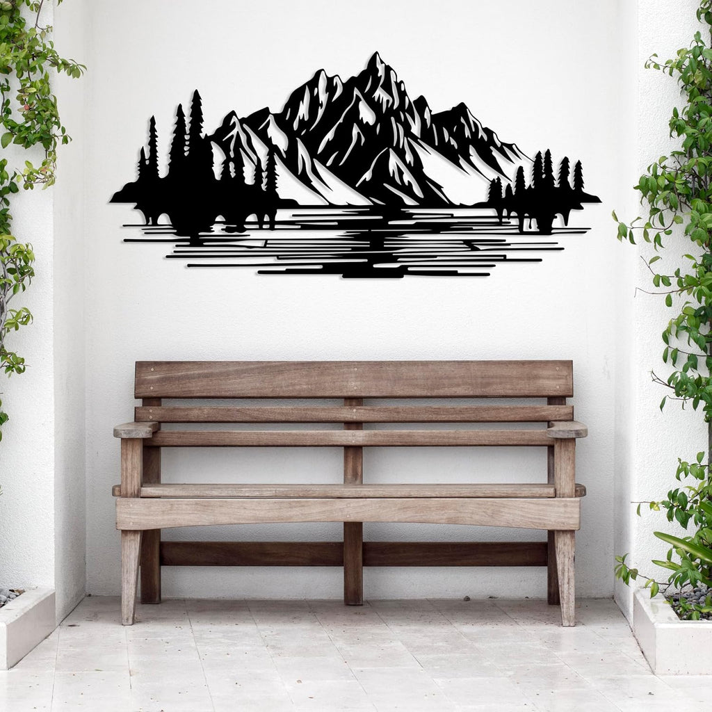 Mountain Forest Metal Wall Decor, Nature and Trees Wall Art, Metal Outdoor Wildlife Lover Gift, Farmhouse Yard Wall