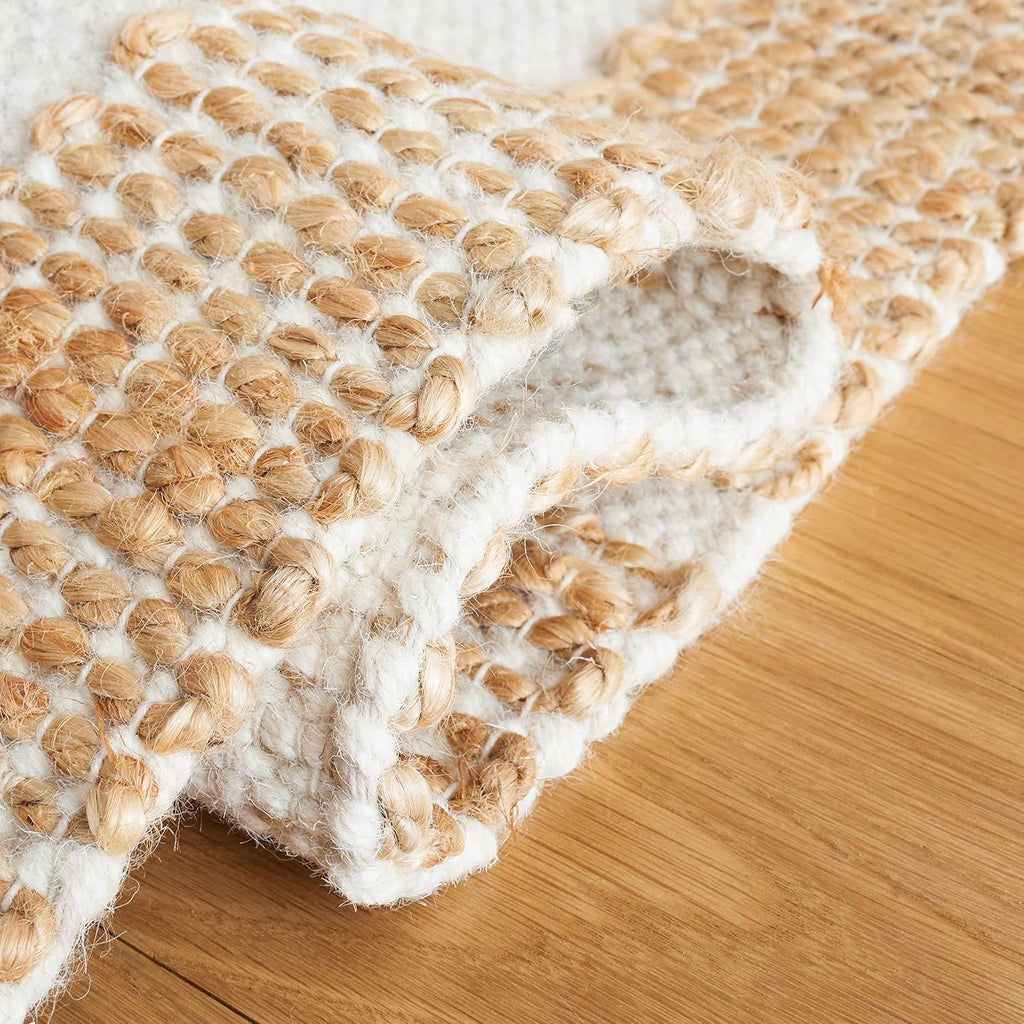 Natural Fiber Collection Area Rug - 6' Square, Ivory & Natural, Handmade Farmhouse Jute & Wool, Ideal for High