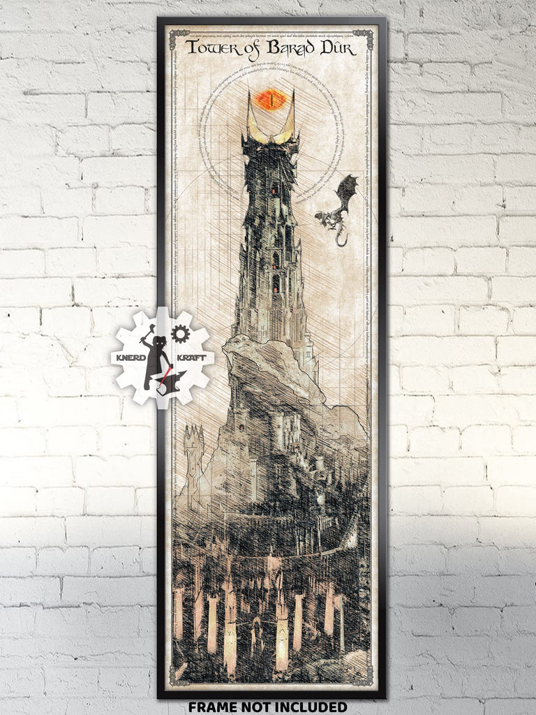 Tower of Orthanc - Da Vinci Style Sketch print - 36x11.75