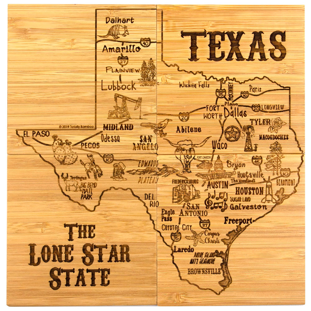 Texas State Puzzle 4 Piece Bamboo Coaster Set with Case