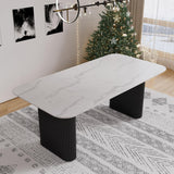 Faux Marble Oval Dining Table, 71" Modern Kitchen Table for 4-6 People, Easy to Assemble Accent Dining Table with