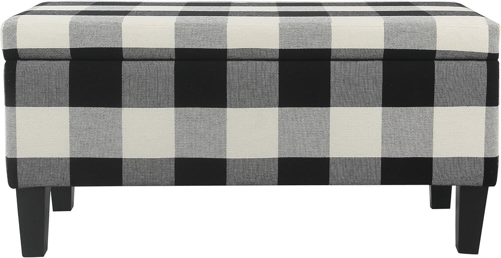 36" Storage Ottoman Bench with Hinged Lid - Black Buffalo Plaid