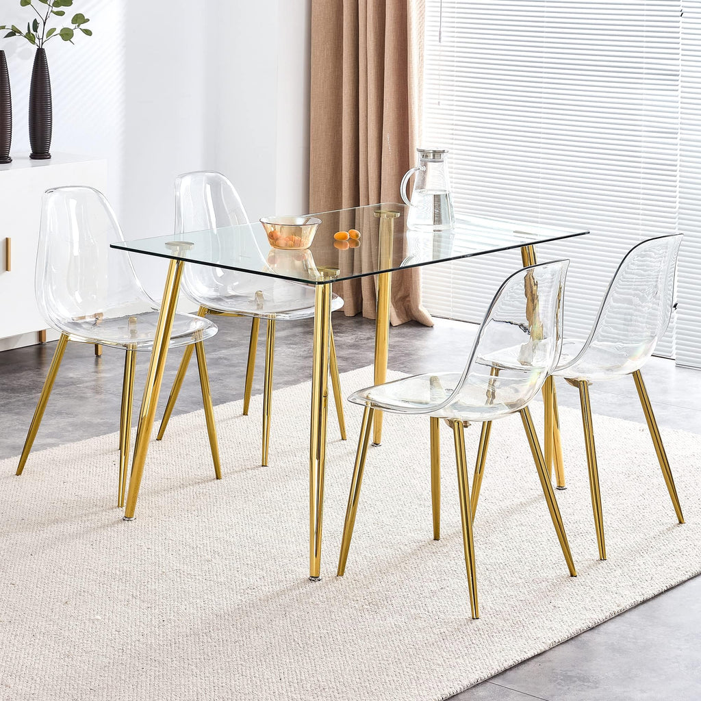 Clear Dining Chairs Set of 4, Modern Kitchen Chairs with Transparent Seat, Acrylic Accent Side Chairs with Plating