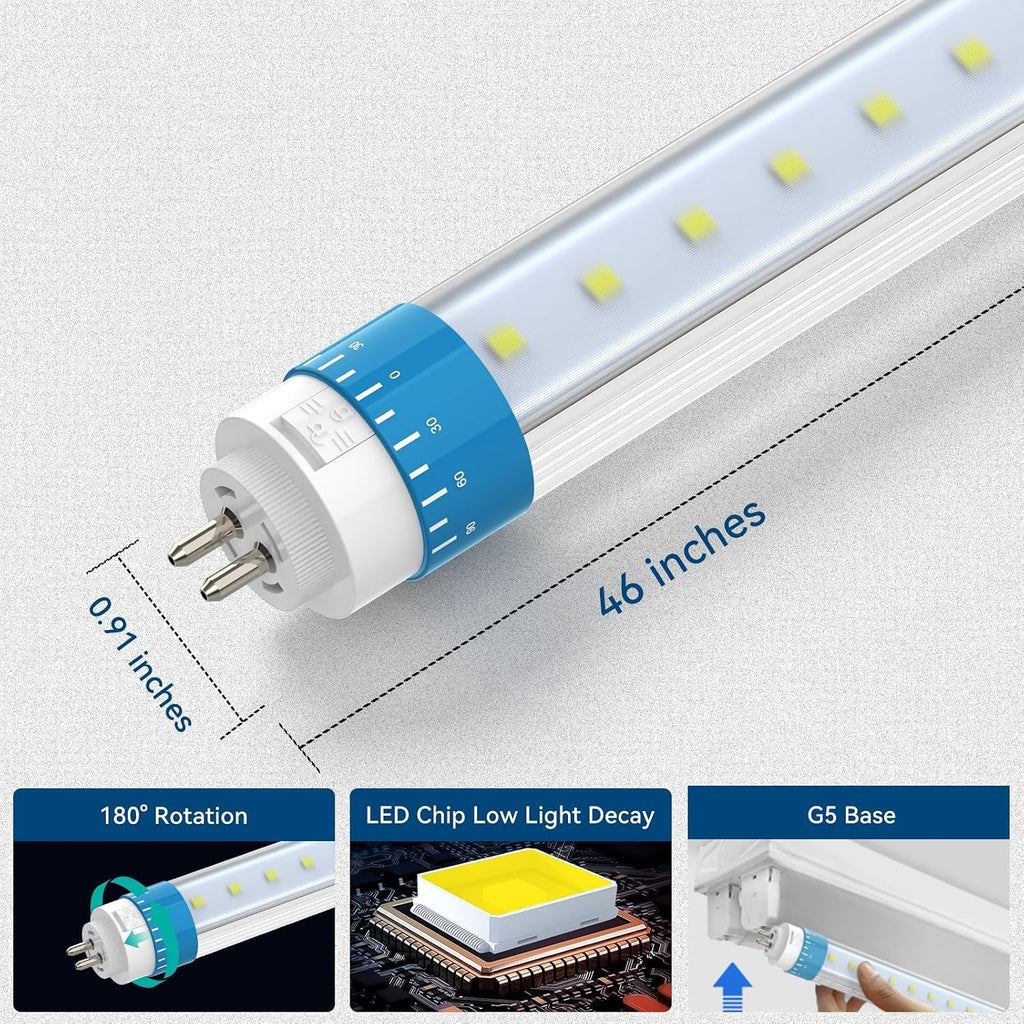 4FT T5 LED Tube Lights, Type A+B, 24W 3600LM 5000K Daylight, 2-Pack