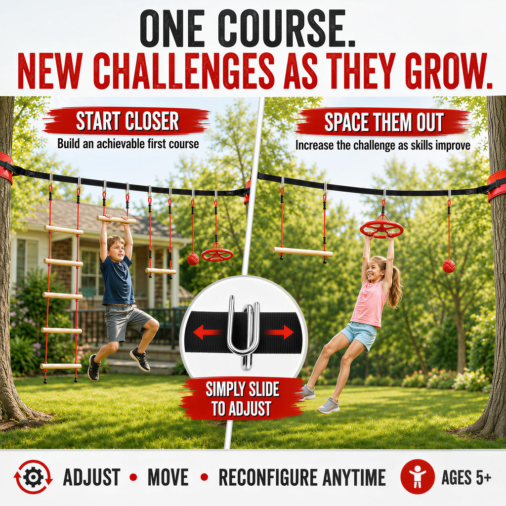 Warrior Obstacle Course Kids Outside - 50ft Backyard Slackline