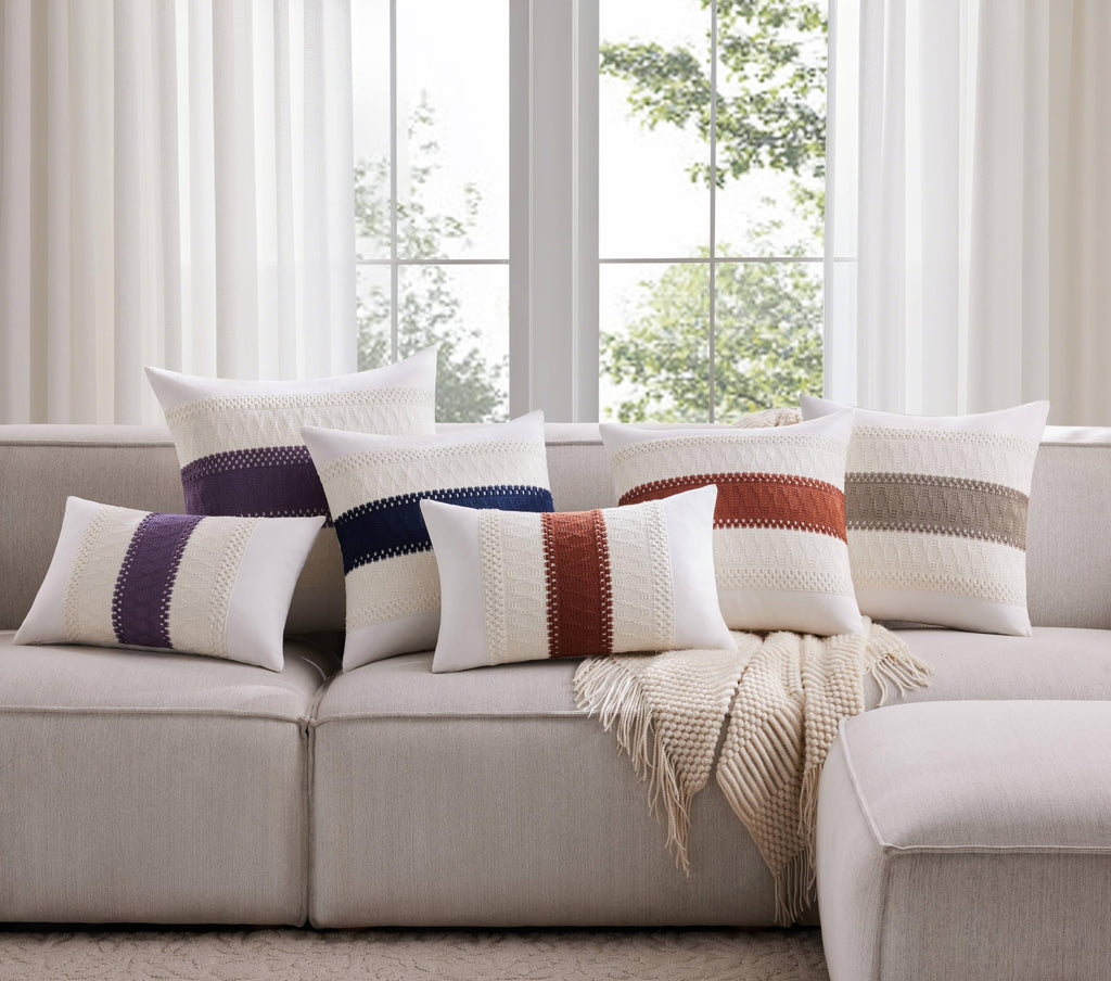 2pk Boho Pillow Covers 20x20, Natural White/Contrast/Cocoa Brown
