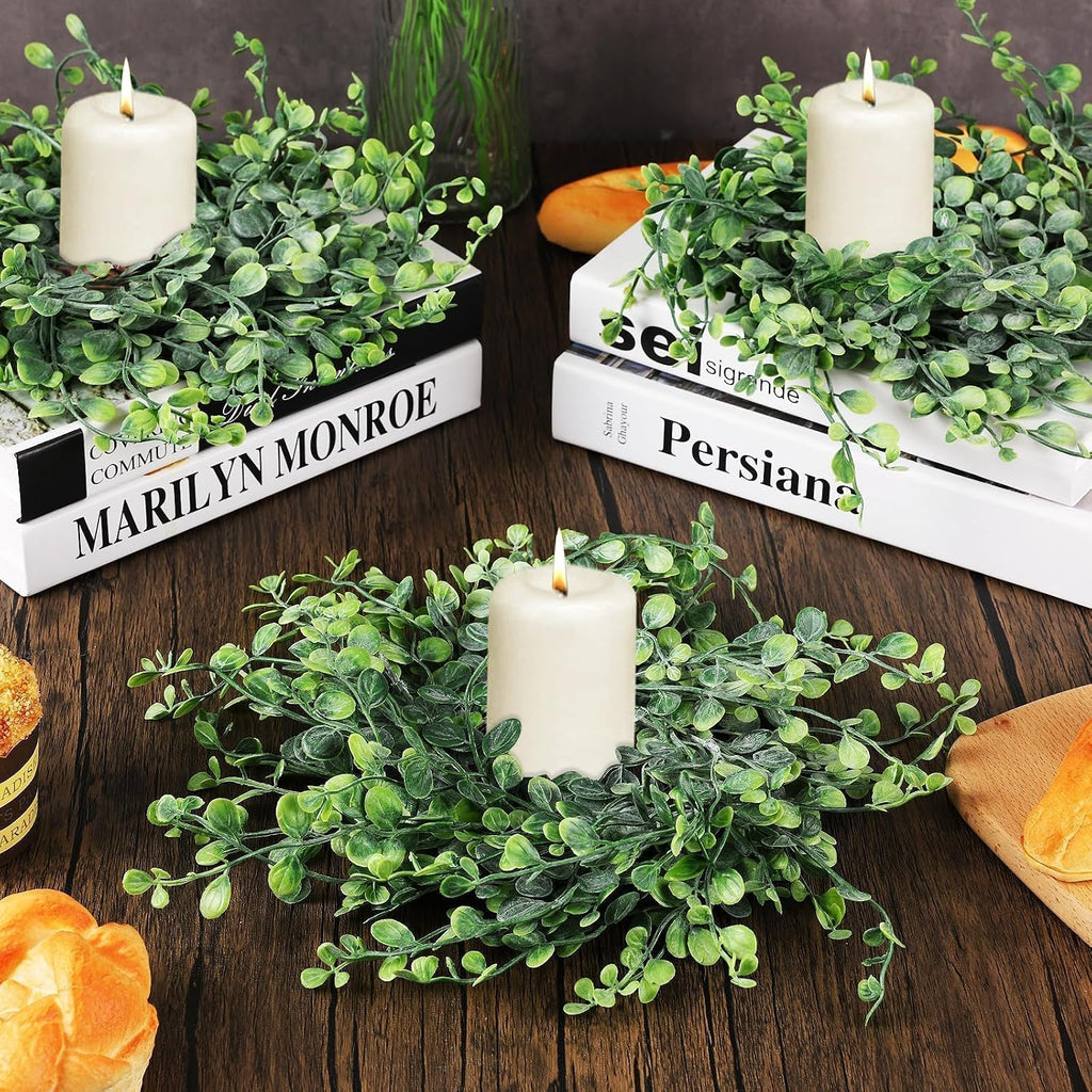 Mini Green Boxwood Candle Rings Wreaths Spring Summer Kitchen Cabinet Swags Wreath 3 Inch Wedding Rings Wreaths - Set of 4