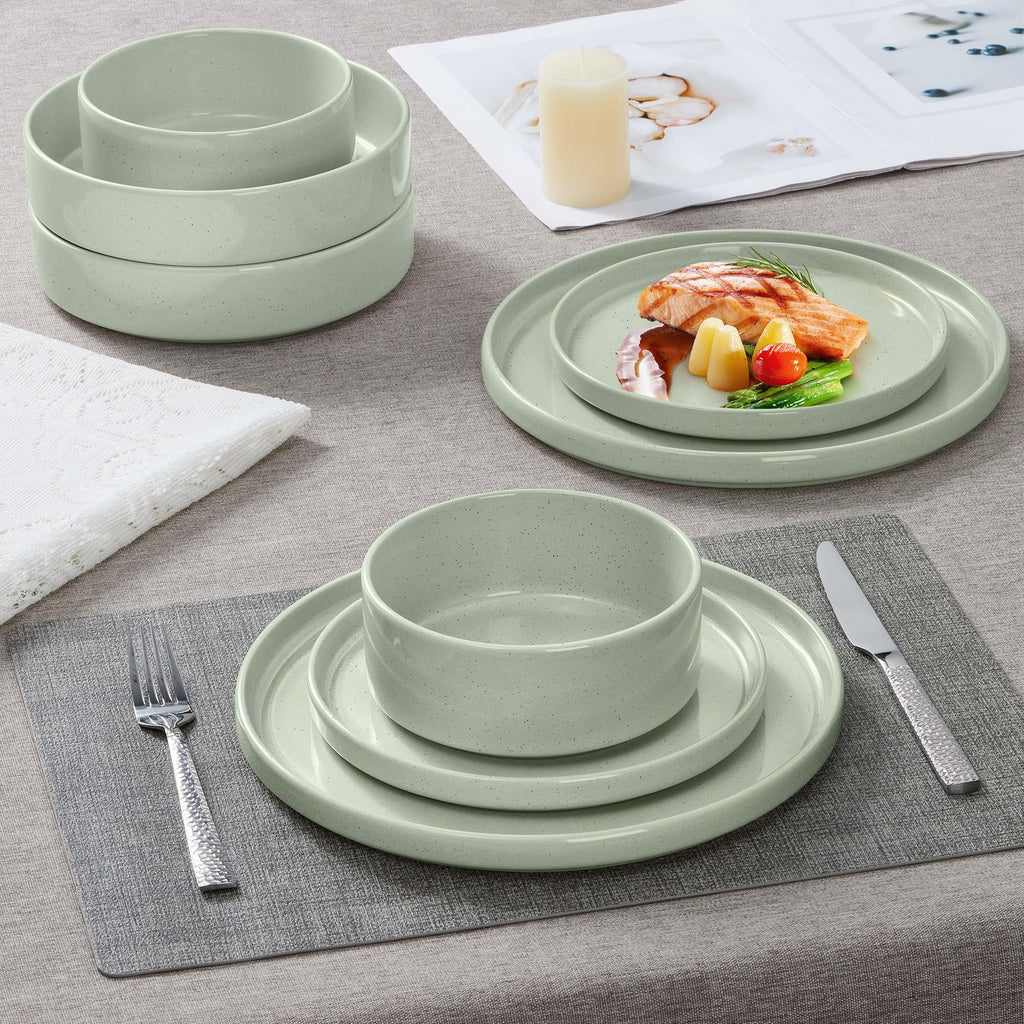 16 Piece Plates and Bowls Set, Porcelain Dinnerware Sets with Pasta Bowls, Kitchen Dinner Ware Dishes Service for 4