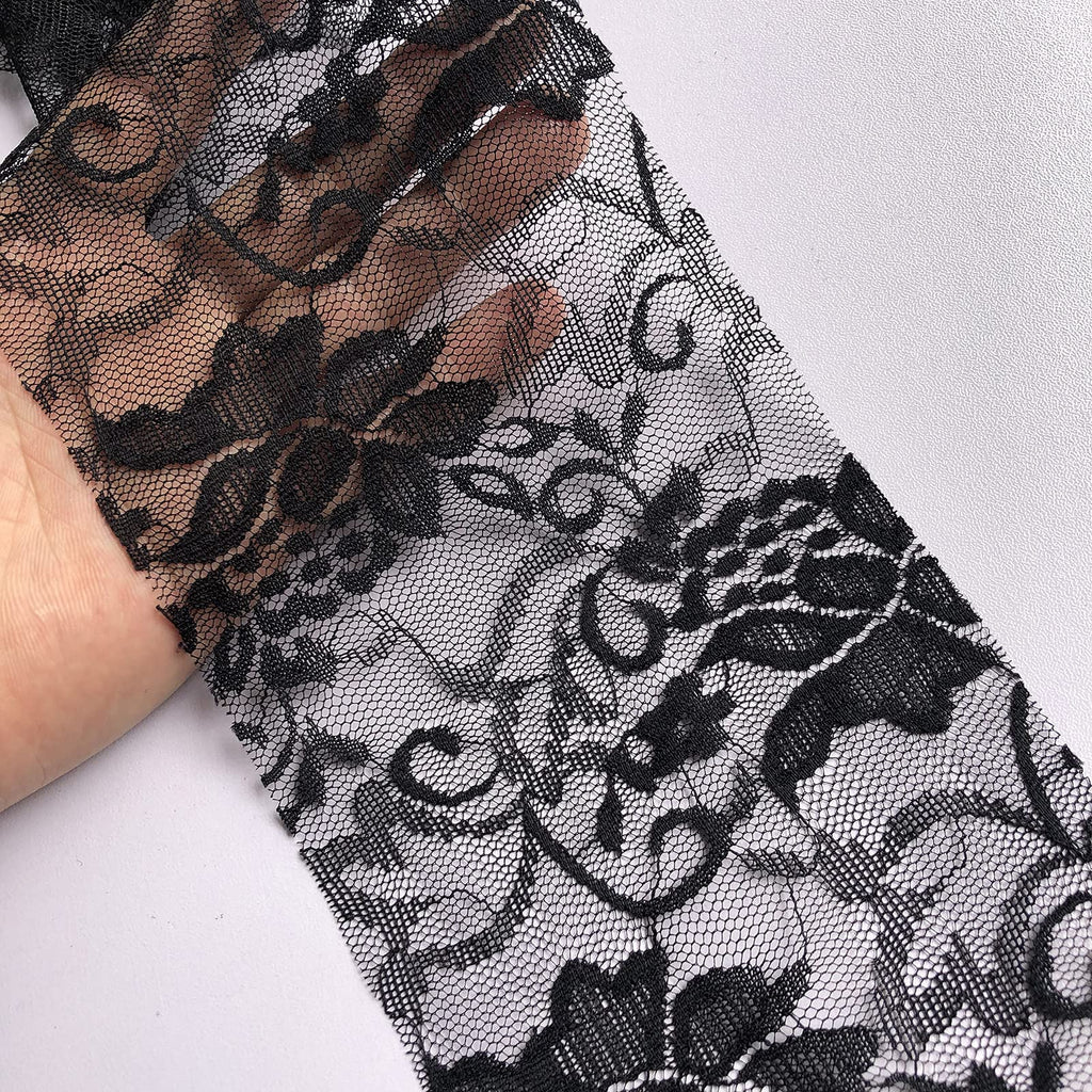 Stretch Lace Fabric, Black, 90% Nylon/10% Spandex, Wedding, Formal/Semi-Formal, 60" Width - 8114 (5 Yards)