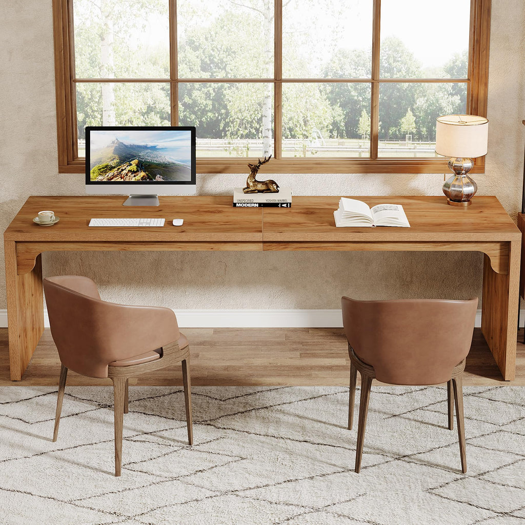 78.7-Inch Extra Long Desk, Two Person Long Computer Desk, Double Writing Table, Light Walnut Brown