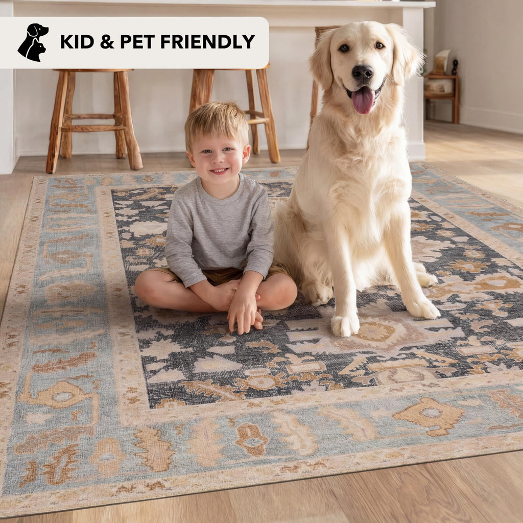 2'6"x10 Runner Rug, Washable Area Rug, Low Pile, Non-Slip Backing