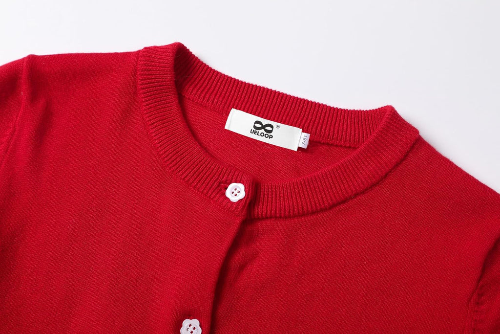 Girls' Cardigan Sweater [Cute Petal Buttons] Cotton Long Sleeve Crewneck Uniform Sweater for Girls