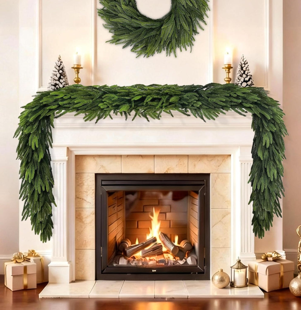 18FT Extra Full Christmas Garland Real Touch Norfolk Pine Garland Christmas Decorations Realistic Greenery Garlands