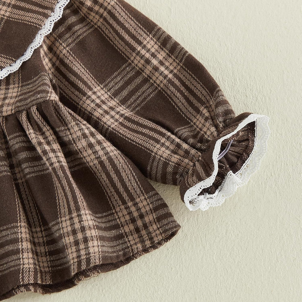 Baby Girl Peter Pan Collar Outfit Gingham Top Pants Set Fall Winter Clothes
