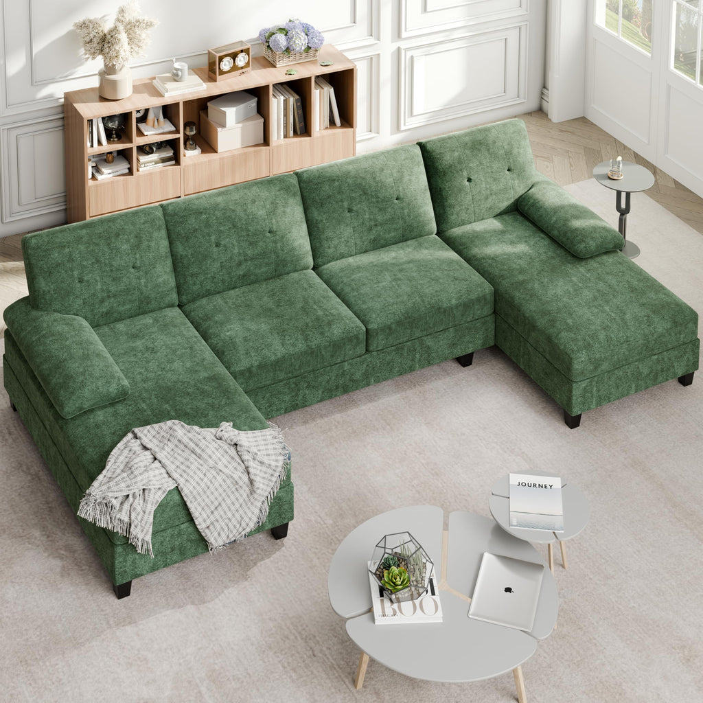 Sectional Couches, 106 in U Shaped Couch Soft Sectional Sofa with Double Chaise, Comfortable Fabric 4 Seat Sofa