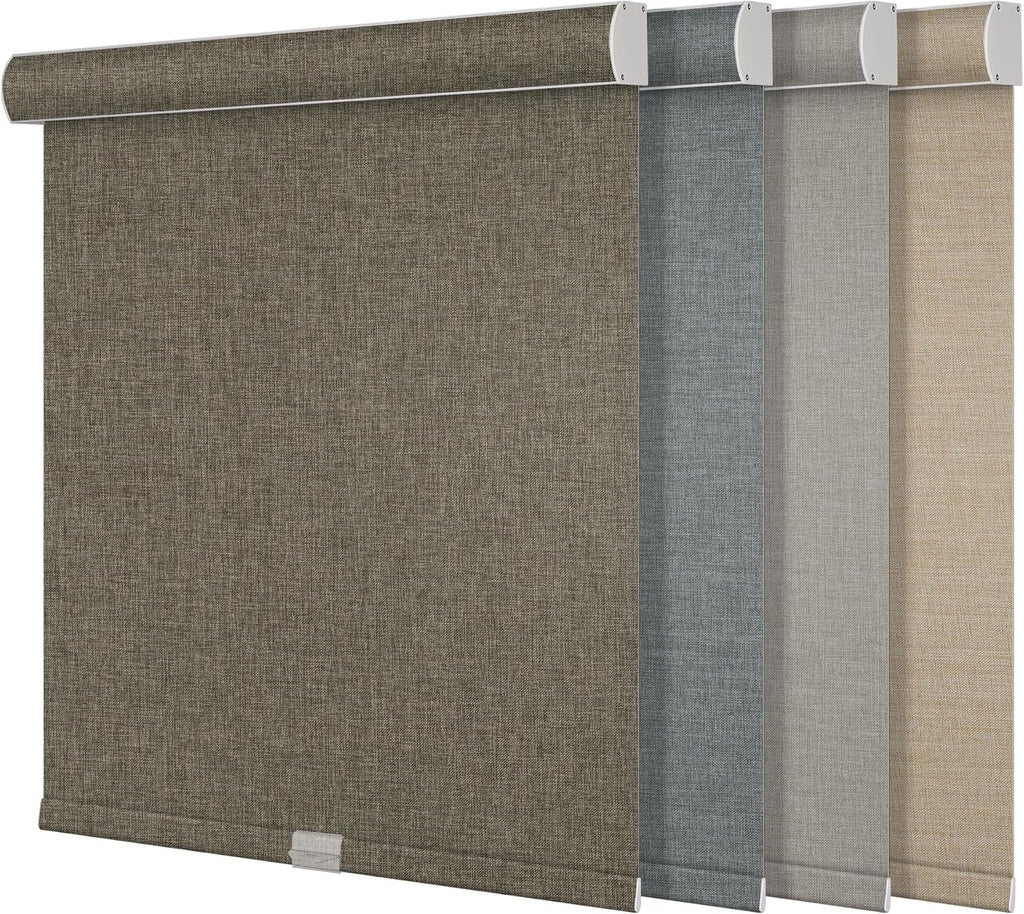 Blackout Roller Shades for Indoor Windows, Pull Down Roller Blinds Cordless, Linen Fabric, Thermal Insulated UV
