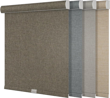 Blackout Roller Shades for Indoor Windows, Pull Down Roller Blinds Cordless, Linen Fabric, Thermal Insulated UV