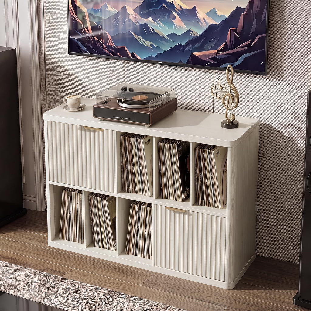 Large Record Player Stand - 39.5" Record Cabinet with Open Vinyl Storage Holds up to 400 Albums, Modern Vinyl Player