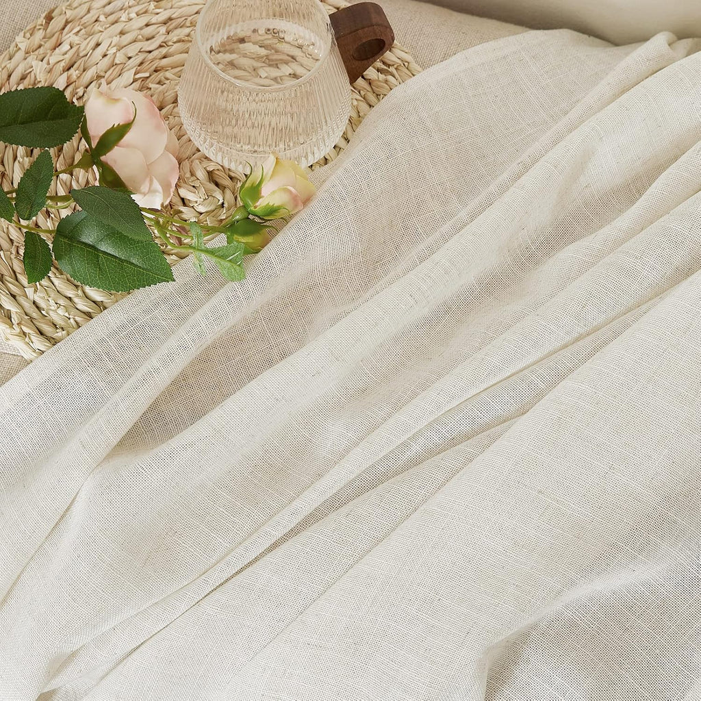 120 inch Curtains Linen Blend, Rod Pocket & Back Tab Natural Linen Burlap Semi Sheer Window Treatments Privacy with