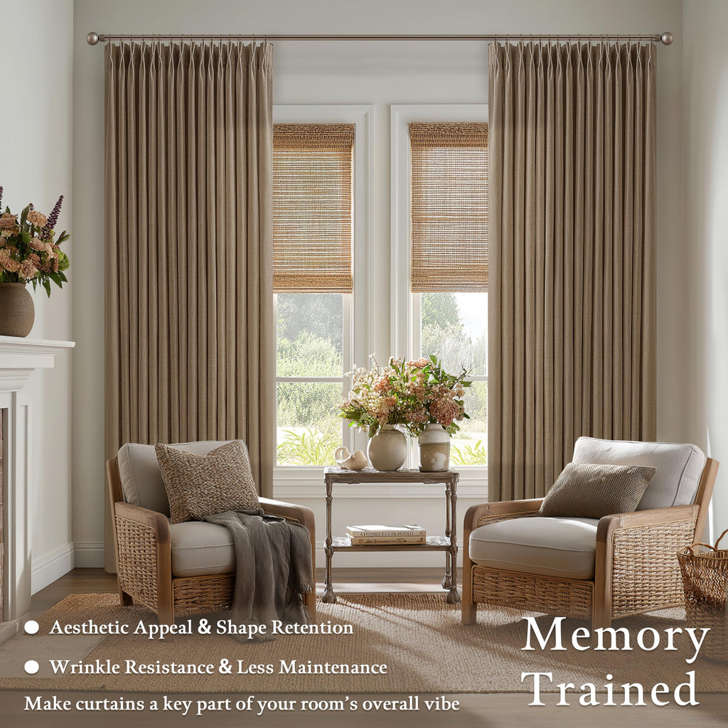 Pleated Linen 120 Inches Light Filtering Dark Brown Ceiling Curtains 50W