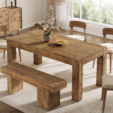 Solid Wood Dining Table for 6, 63-Inch Farmhouse Kitchen Table with Heavy Duty Legs, Rectangular Wood Dinner Table