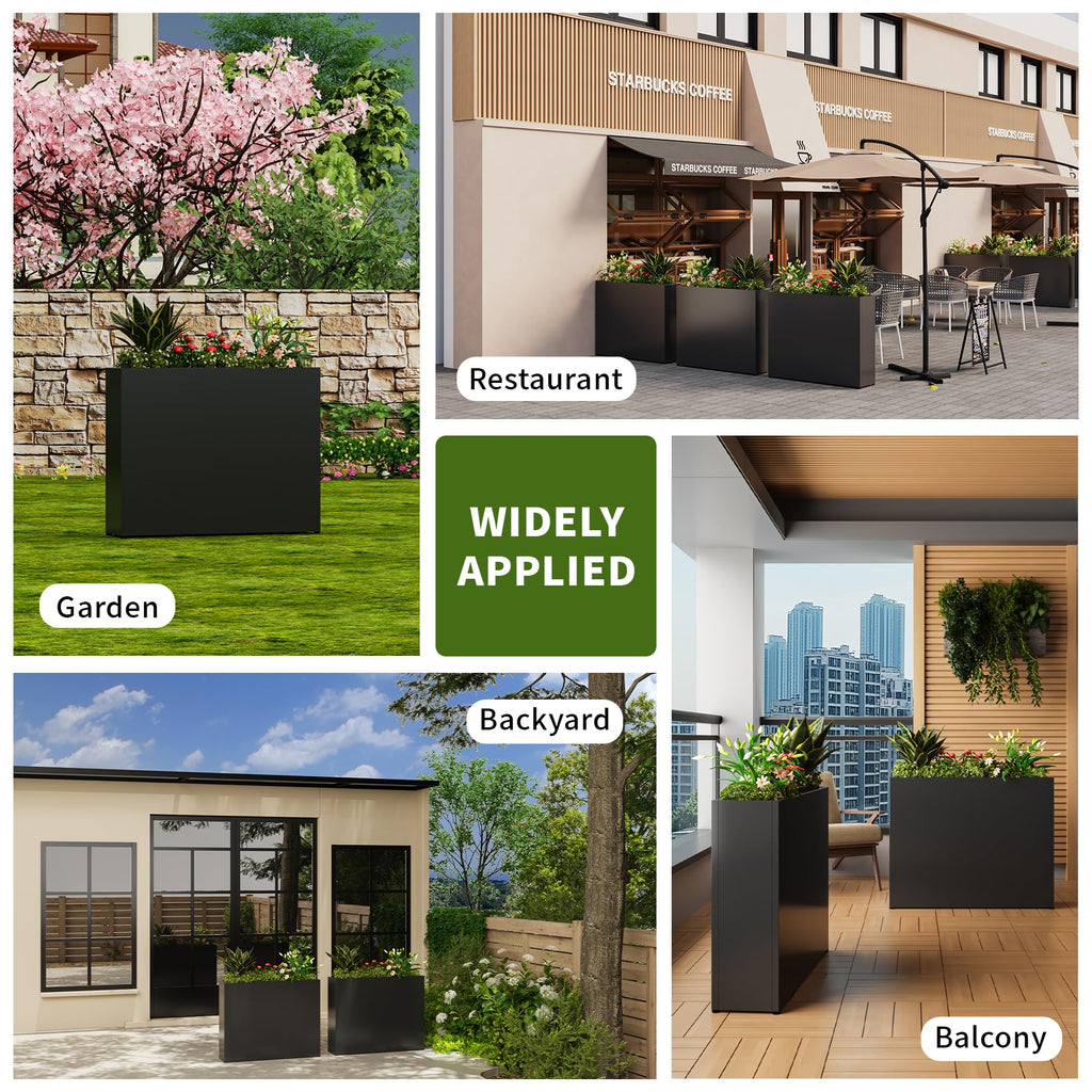 38" L x 10" W x 30" H Black Planter Box - Thickened Galvanized Steel with Weather-Resistant Coating, Heavy-Duty