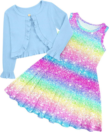 Toddler Girl Sleeveless Dresses and Long Sleeve Ruffle Cardigan 2 Piece Fall Outfits