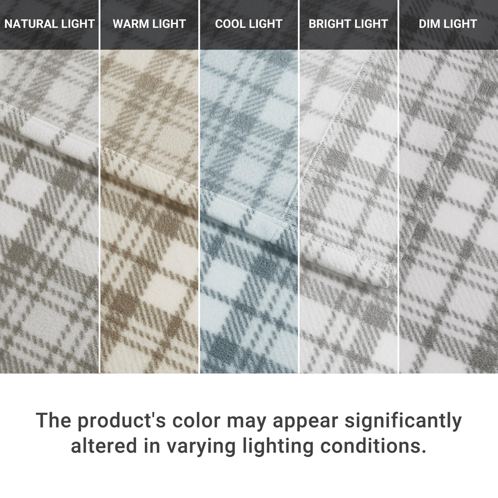 Sleep Philosophy Micro Fleece Sheets Bed Set 3 Piece, Grey Plaid