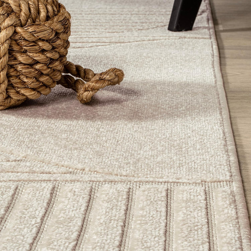 Nordby High-Low Arch Striped Ivory/Cream Indoor/Outdoor Area Rug, 8x10, Modern, Contemporary, Geometric, Bohemian
