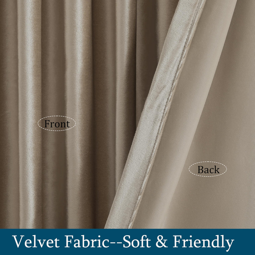 Taupe Curtains 120 inch, 2 Panels Velvet Drapes Blackout Rod Pocket Back Tab Window Treatment Room Darkening