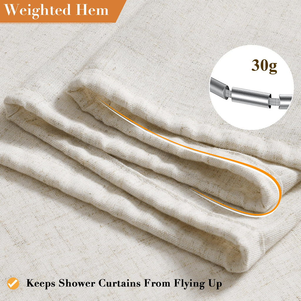 Extra Long Linen Shower Curtain 92 Inch Cream Beige