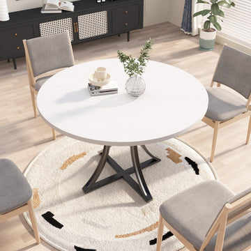 40 Inch Round Dining Table for 4 People, Modern Farmhouse Kitchen Table, Adjustable Feet, Circle Wood Dinner Table