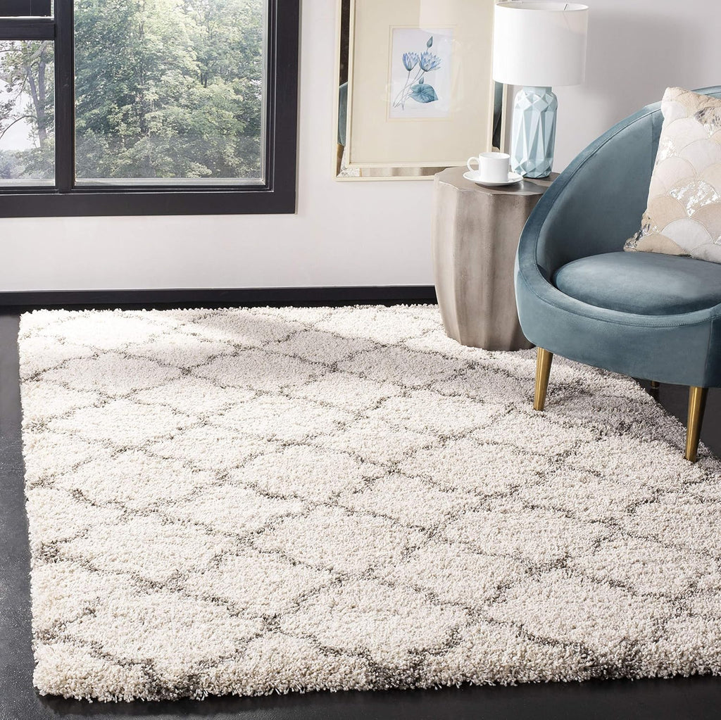 Hudson Shag Square Rug 8', Soft Plush Modern Ivory & Grey SGH282A