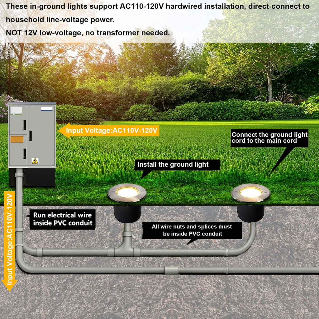 6 Inch Landscape Lights, 120V Hardwired In-Ground Uplights, 4 Pack