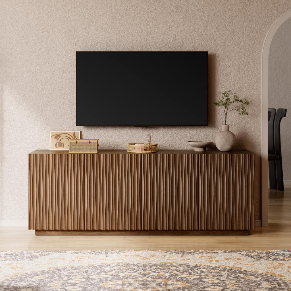70" Fluted Mid-Century Modern TV Stand for TVs Up to 75", Walnut