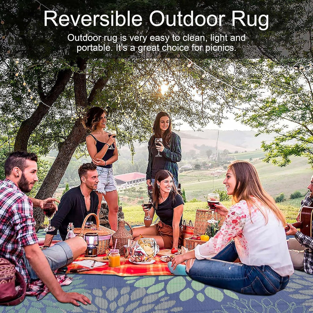 Waterproof Outdoor Rug 9x12, Reversible Plastic Straw Patio Rug, Portable Indoor Outdoor RV Camping Mat Carpet for