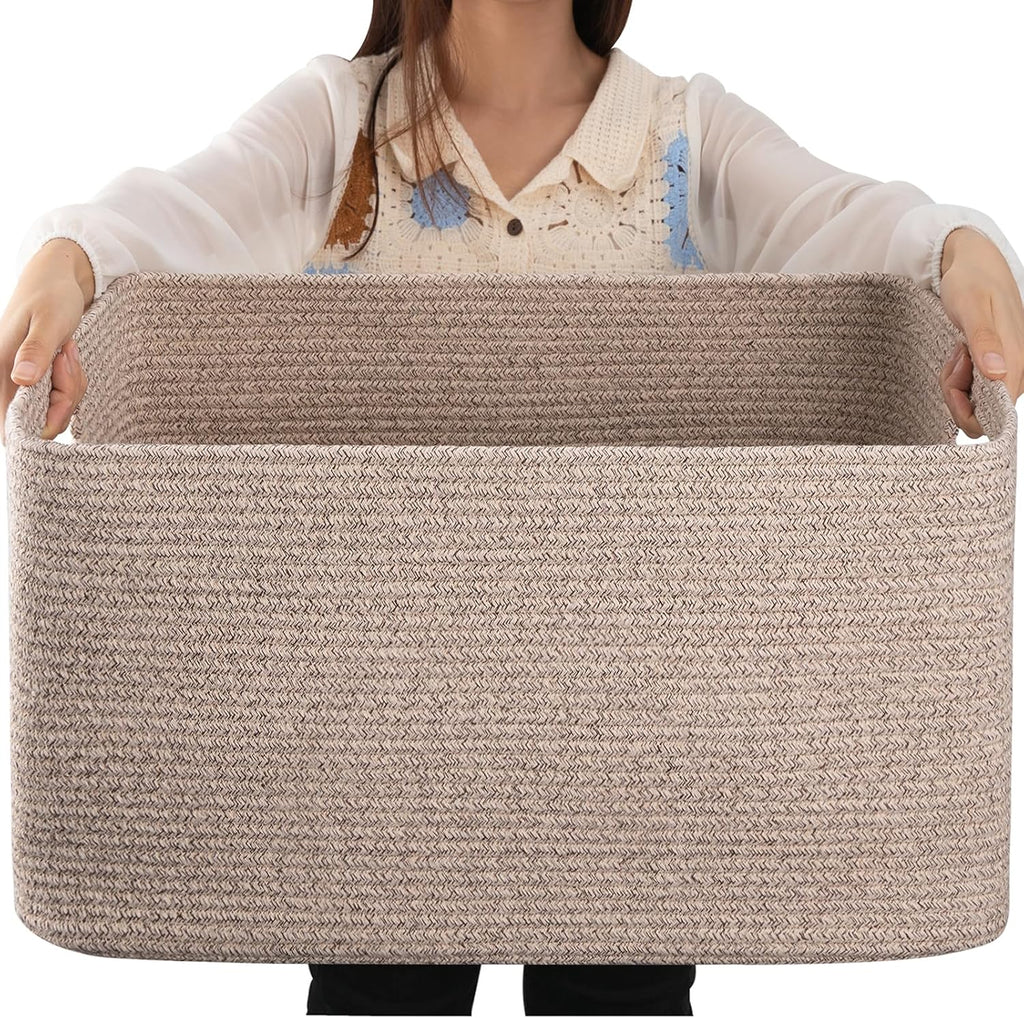 75L Large Blanket Basket, 22"x17"x12" Woven Cotton Rope Storage Basket with Handle for Organizing Blanket and Toys