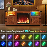 LED Fireplace TV Stand for TVs up to 65+ Inches, Farmhouse Media Console with Mood Lighting, Open Shelf and Hidden Cable Management, Walnut