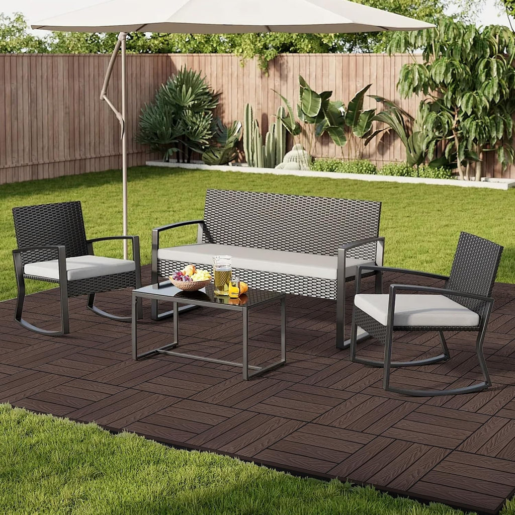 Composite Interlocking Deck Tiles Outdoor, 12"x12" Waterproof Decking Tiles Outdoor, Straight Grain Outdoor Deck Tiles